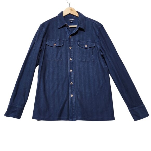 Lands End Mens Medium Long Sleeve Navy Cotton Button-Up Shirt With Chest Pockets - Picture 7 of 7